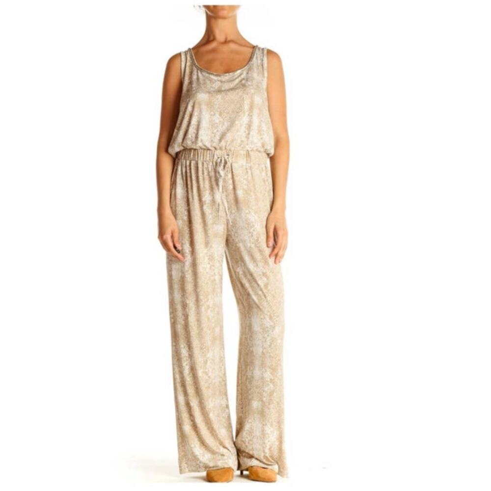 Juicy Couture Womens size Medium Animal Snake Print Jumpsuit Wide Leg Beige